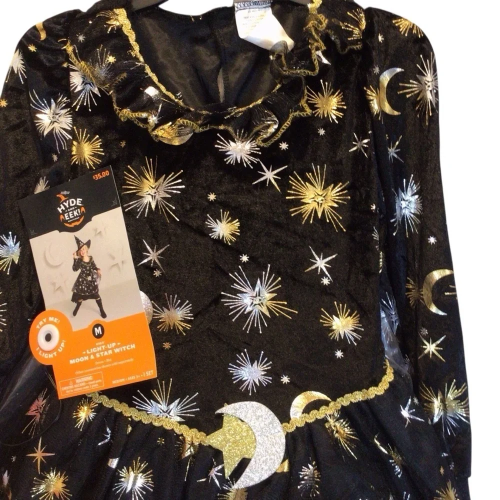 Kids' Light Up Moon & Star Witch Halloween Costume Dress - Size Medium 8-10